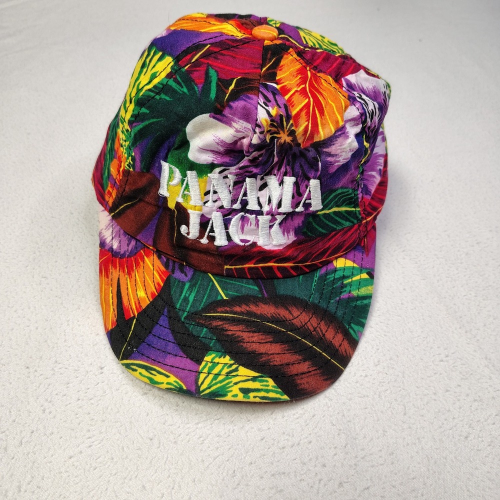 Vintage Panama Jack Hat Cap Stap Back Tropical Floral Made in USA Retro